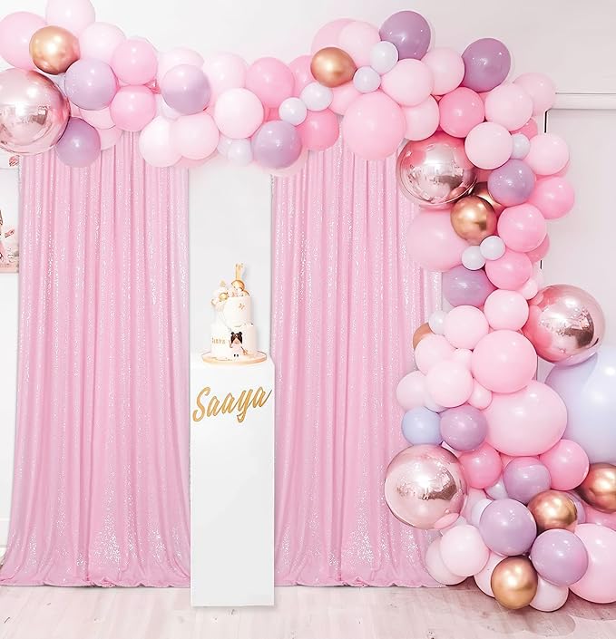 B-COOL Pink Sequin Backdrop Curtains 2ftx8ft Pink Party Backdrop 4 Panels Baby Shower Photo Backdrop Party Backdrop Curtain