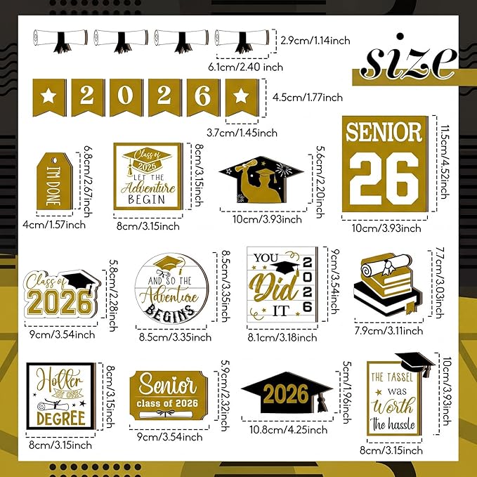 22 Pcs 2026 Graduation Tiered Tray Decor Sets Wooden Graduation Class of 2026 Table Decorations Senior 2026 Gown Diploma Farmhouse Signs for Home Shelf Party Office Desk(Gold)