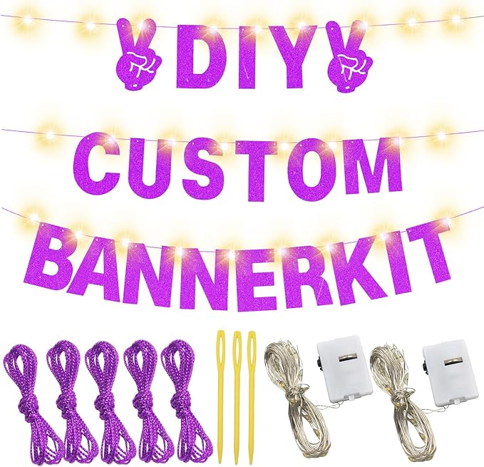 175Pcs DIY Custom Letter Banner Glitter Customizable Banner Kit 0-9 Numbers DIY Theme Happy Birthday Letters Personalized Banners for Wedding Birthday Party Decoration Supplies(Dazzling Purple)