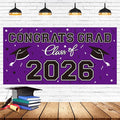 2026 Graduation Party Plastic Backdrop - 65" x 32.7" Congrats Grad Banner in Purple, Large Class of 2026 Decorations, Photography & Grad Party Supplies