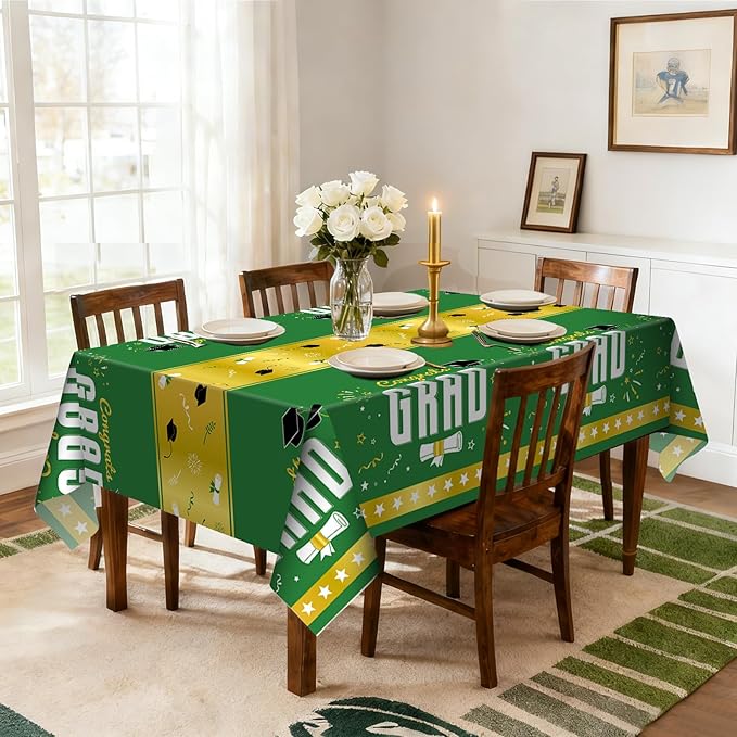 6 Pack Disposable Plastic Tablecloth 54" x 108" Green Class of 2026 Grad Party Table Cloths Disposable for 6 to 8 Foot Tables Graduation Party Indoor or Outdoor (Graduation Green)