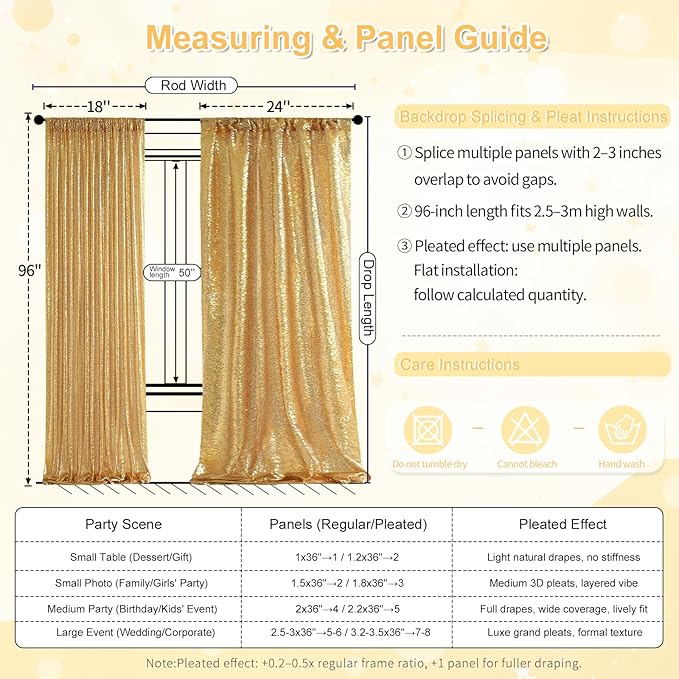 Gold Curtains Backrop for Wedding Parties: 3ftx8ft Gold Sequin Photo Backdrop Drapes for Baby Shower Photography Background - 2 Packs