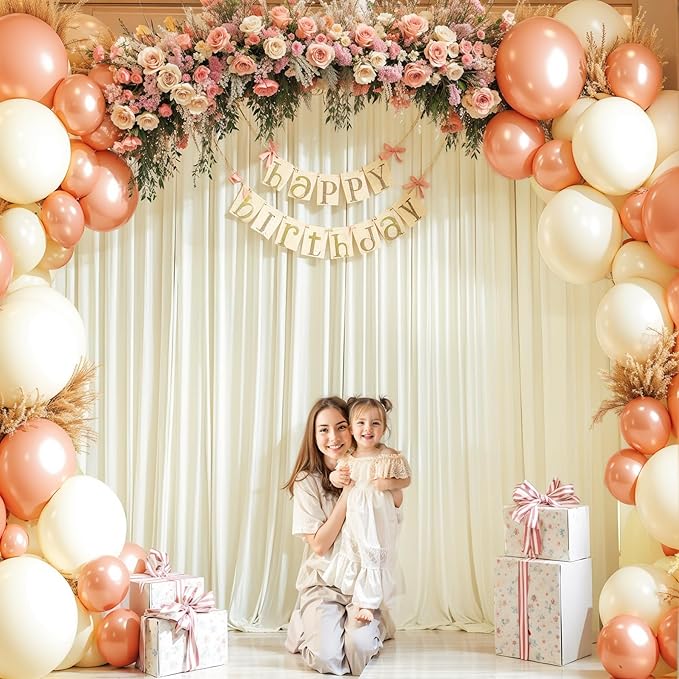 16x10FT Ivory Backdrop Curtains for Wedding Parties, Wrinkle Free Polyester Photography Backdrop Drapes for Wedding Baby Shower Birthday Parties Stage Background Stand Decorations 4x10ft,4 Panels