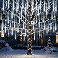 Meteor Shower Lights Outdoor Christmas Lights 24-Tube 576LEDs Snow Falling Rain Cascading Icicle String Light for Xmas Tree Christmas Decorations Wedding Party Holiday Yard Garden Decor, UL Plug White