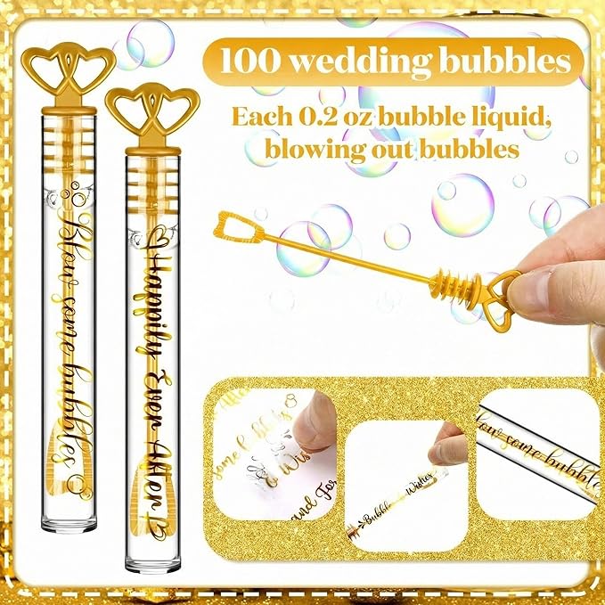Shappy 100 Pcs Wedding Bubble Bulk Wedding Party Favors Bubble Wand for Guests Send Off for Bridal Shower Anniversaries Celebration Goody Bag Stuffers Filler(100 Pcs,Heart)