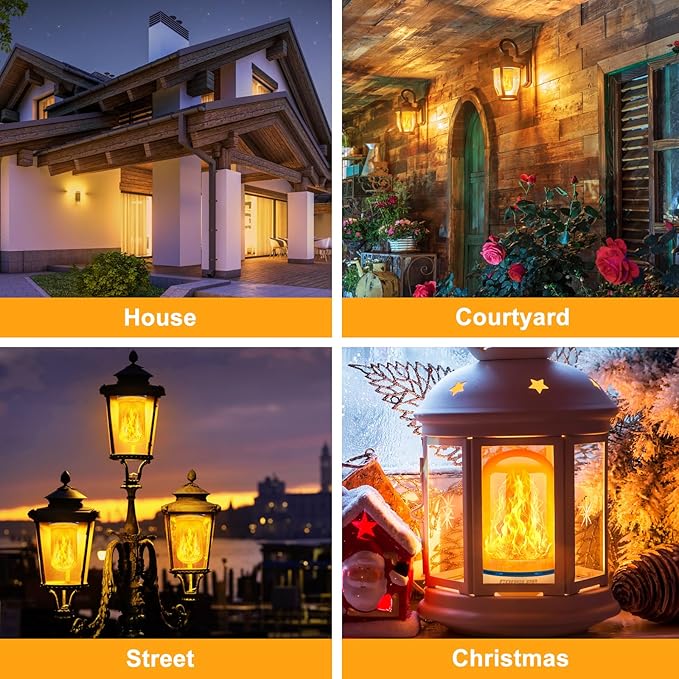 CPPSLEE Upgraded LED Flame Light Bulbs, 4 Modes Flickering Light Bulbs, E26 Base Fire Flame Bulb for Halloween Decorations Outdoor, Christmas Lights Patio Indoor Home Decor (Yellow, 4 Pack)