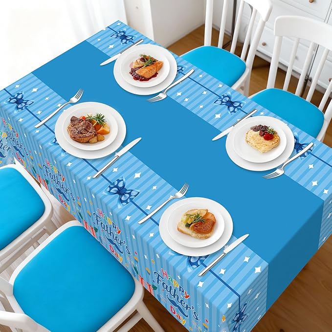 Childom 3 Pack Fathers Day Decorations,Fathers Day Tablecloth,54" x 108" Plastic Table Cloth Disposable,Rectangle Tablecloth for Home,Dinner,Family Parties,Blue Table Cloth for Birthday,Indoor,Outside