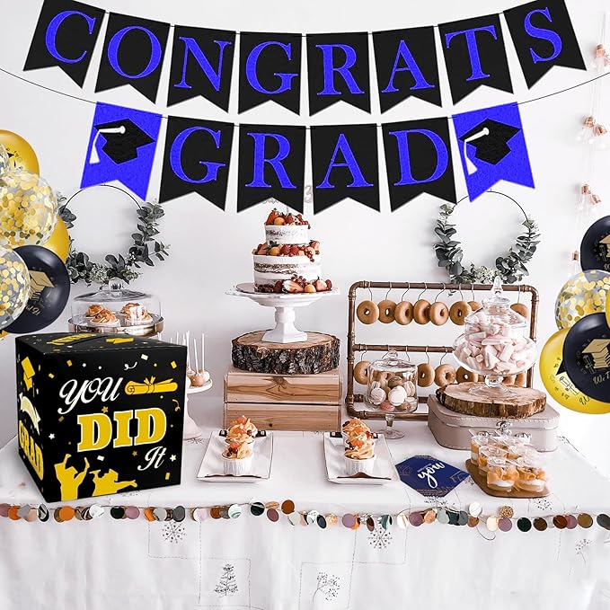 Graduation Card Box, 2025 Graduation Party Decorations, Black Gold Graduations Card Holder, Foldable Cardboard Decoration Congrats Grad Card Gift Box Class of 2025 for Graduations Party Favor Supplies