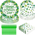 QZYL 120 PCS St Patricks Day Plates and Napkins, Disposable St Patricks Day Decor, 30 Sets Green Paper Plates Forks Dinner Plates Dessert Plates Shamrock Napkins, St Pattys Day Decorations