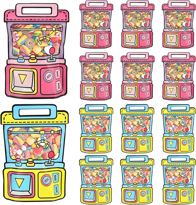 EONSUI 30PCS Plastic Claw Machine Shaped Goodies Bags with Handles for Kids Birthday, Back to School Supplies, Baby Shower, Party, Wedding, Reusable Bulk Gift Wrapper for Candy, Snacks, Chocolate