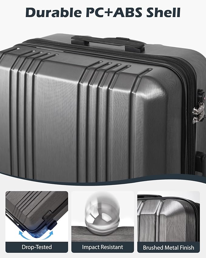 Coolife Luggage PC+ABS Hardshell Suitcase with TSA Lock, Spinner Checked Lightweight (ice blue, M(24IN))