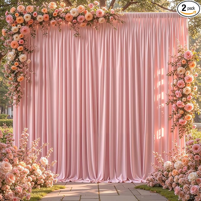 8x10FT Dusry Rose Backdrop Curtains for Wedding Parties, Wrinkle Free Polyester Photography Backdrop Drapes for Birthday Parties Baby Shower Stage Background Stand Decorations 4x10ft,2 Panels