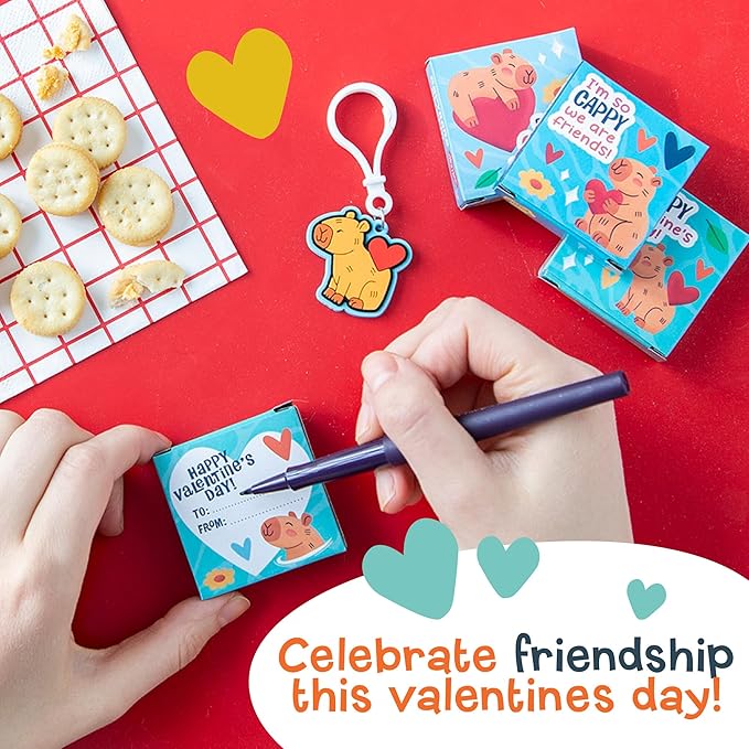 Peaceable Kingdom Valentines Box for Kids, Valentines Day Box Kit for Valentines Cards for Kids Classroom - Capybara Charm Valentines