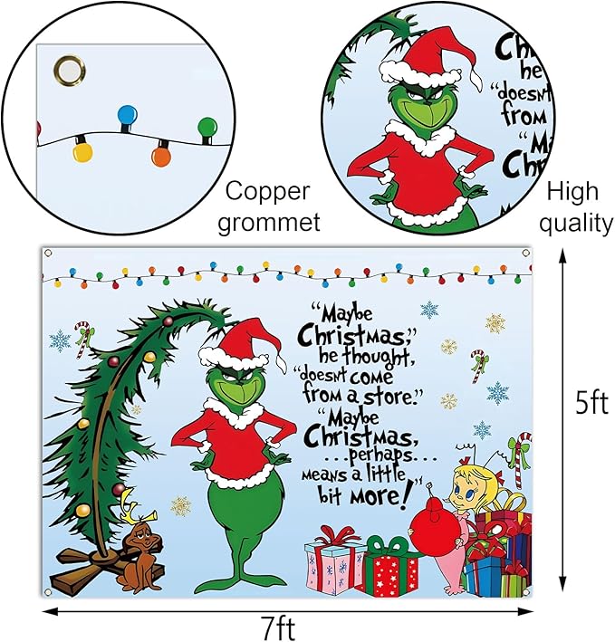 Sunwer Merry Christmas Photo Booth Backdrop Green Elf Winter Holiday Party Decor Xmas Indoor Outdoor Wall Hanging Background Decoration Supply (7×5ft)