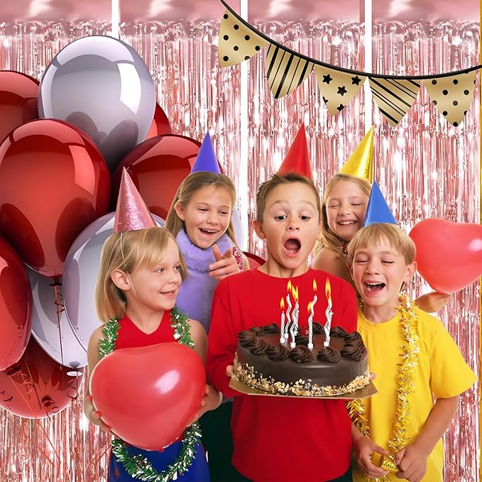 Valentines Day 4 Pack 3.3 * 8.3 ft Foil Curtain Metallic Tinsel Fringe Curtains Photo Booth Props Backdrop for Birthday Wedding Engagement Baby Shower Christmas Holiday Celebration Partyl,Rose Gold
