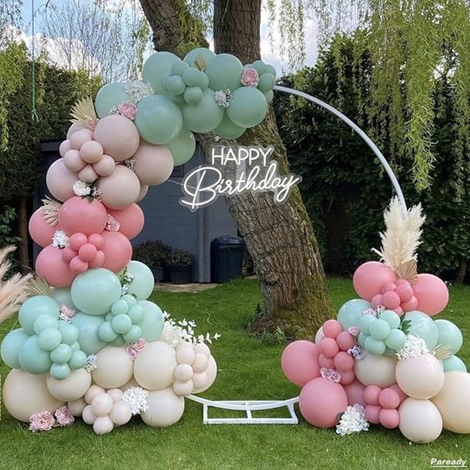 Green Pink Balloon Garland, 120pcs Macaron Green Purple Dusty Pink Kit with Iridescent 4d Foil Balloon Different Sizes For Girl Woman Spring Garden Theme Birthday Baby Shower Party Wedding Decoration