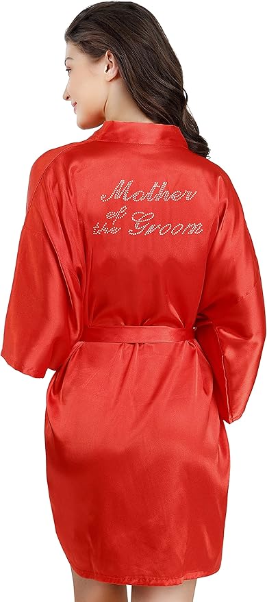 EPLAZA Women's One Size Silver Rhinestones Bride Bridesmaid Short Satin Robes for Wedding Party Getting Ready