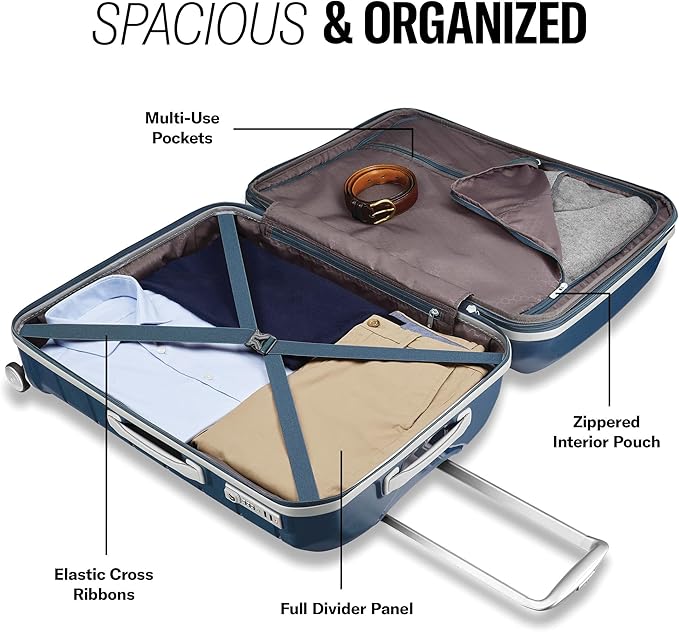 Samsonite Freeform 2-Piece Luggage Set - Carry-On & Large Checked Luggage with Dual Spinner Wheels - Durable Polypropylene Hardshell - TSA Lock, Airline-Approved - Expandable Hard Shell - Navy