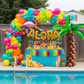 Tropical luau Balloon Garland Arch Kit Party Decoration with Flamingo Aloha Letter Coconut Tree foil balloons for Summer Hawaiian tiki luau Beach Theme Birthday Party Decorations (Pink Green Yellow)