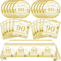 41PCS Golden Birthday Party Decorations 90th Party Tableware Set 1936 90th Theme Birthday Party Table Decoration Supplies Cheers to 90 Years Paper Plate Napkin Tablecloth for Party Anniversary