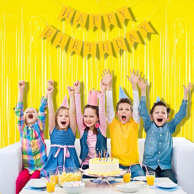 BRAVESHINE Fringe Curtain Backdrop - 2 Pack Pastel Yellow Photo Booths Backdrop Party Streamers for Easter, Construction, Birthday, Bridal Shower, Lemon, Pineapples, Bee, Banana Party Decorations