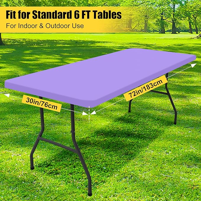 Smiry 2 Pack Rectangle Picnic Table Cloth, Waterproof Elastic Fitted Tablecloths, Washable Polyester Rectangular Patio Table Cover for Camping, Indoor and Outdoor (Lavender, 30"x72")