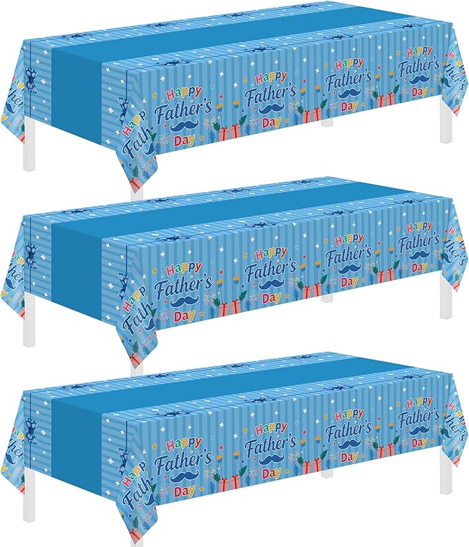 Childom 3 Pack Fathers Day Decorations,Fathers Day Tablecloth,54" x 108" Plastic Table Cloth Disposable,Rectangle Tablecloth for Home,Dinner,Family Parties,Blue Table Cloth for Birthday,Indoor,Outside
