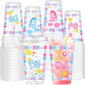50 Pcs Gender Reveal Plastic Cups – Team Boy & Team Girl Disposable Thick Clear Plastic Drinking Cups with Lids, Gender Reveal Decorations for Baby Party, Pink and Blue Baby Shower Party Favors