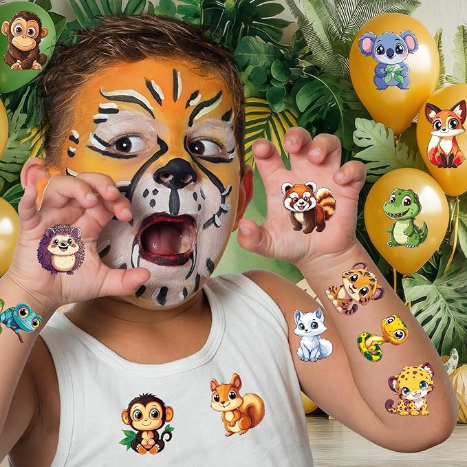 JCFIRE Larger Temporary Tattoos For Kids Stocking Stuffers, 102 Styles Mixed Cute Animals Stickers Birthday Party Favors for Kids 3-5 4-8, Goodie Bag Stuffers Gifts Activities Games Christmas