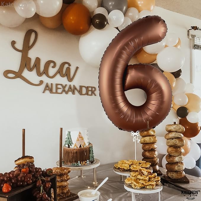 KatchOn, Giant Coffee Brown Number 6 Balloon - 40 Inch | 6th Birthday Balloon for 6th Birthday Decorations | 6 Balloons for Birthday | 6 Year Old Balloons for 6 Year Decorations