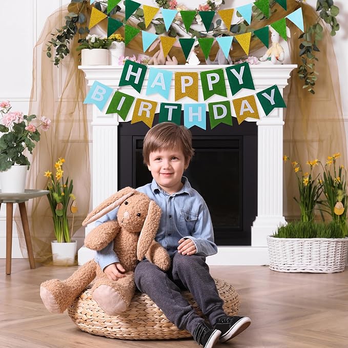 Irenare 4 Pieces Happy Birthday Banner Colorful Birthday Party Decor Rainbow Felt Garland Banner Party Decorations Supplies (Gradient Green and Gold)