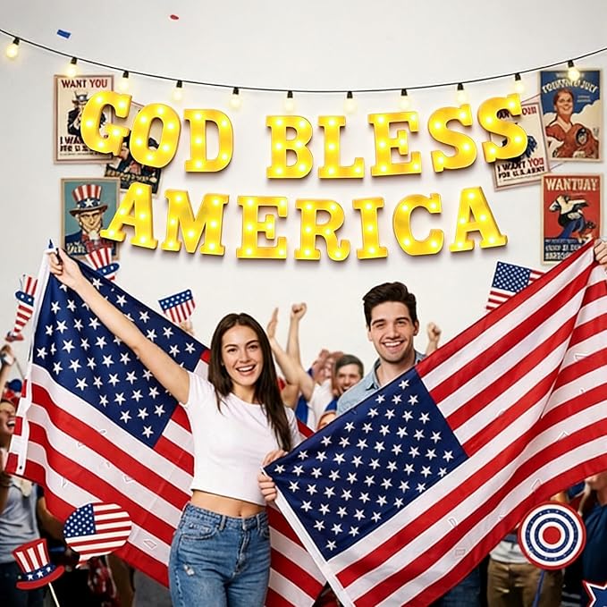 15 Pcs Patriotic Decorations 6.4 Inch God Bless America LED Letter Lights Sign 4th of July Table Decoration for Patriotic Welcome Memorial Day