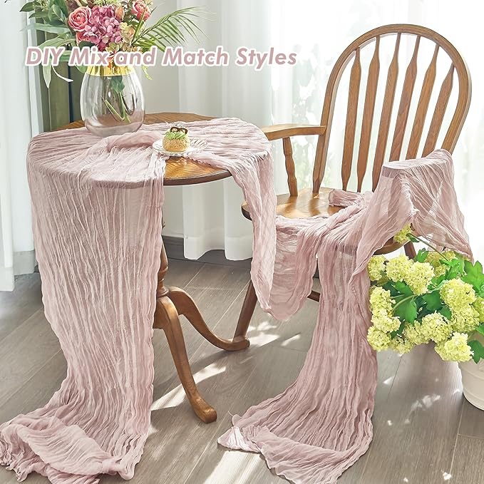 IVAPUPU 6 Pcs Cheesecloth Table Runner - 10ft Dusty Pink Easter Spring Boho Gauze Cheese Cloth Table Runners for Baby Shower Decoration Wedding Party Summer Garden Farmhouse Decor