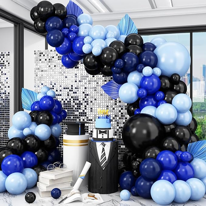Blue and Black Balloon Arch Kit, 102 Pcs Navy Royal Latex Party Balloons Baby Light Blue Black Balloon Garland Kit for Graduation Boys Baby Shower Gaming Birthday Party Decorations