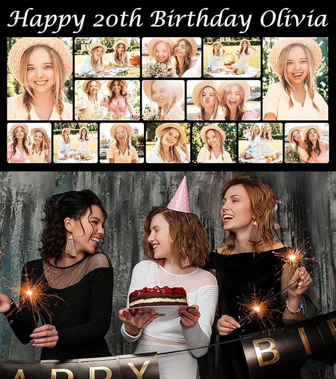 Custom Happy Birthday Banner Personalized Banners and Signs with Photo Name for Women Men Kids Party Decorations Supplies Indoor Outdoor Birthday Gifts Style 09