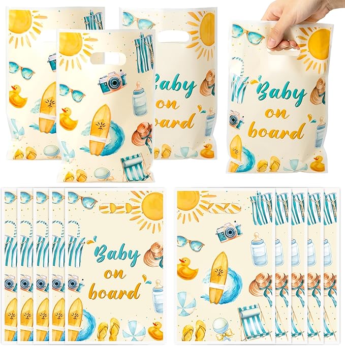 Baby on Board Baby Shower Party Favor Bags - 50Pcs Splish Splash Baby Bash Goody Candy Treat Bags Party Decorations for Kids Boys Girls Birthday Summer Events Supplies