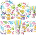Easter Party Decorations Tableware,145pcs Easter Plates and Napkins,Cup,Tablecloth,Fork,Knife,Disposable Easter Egg Paper Plates and Napkins for Spring Easter Party Supplies,Sever 24