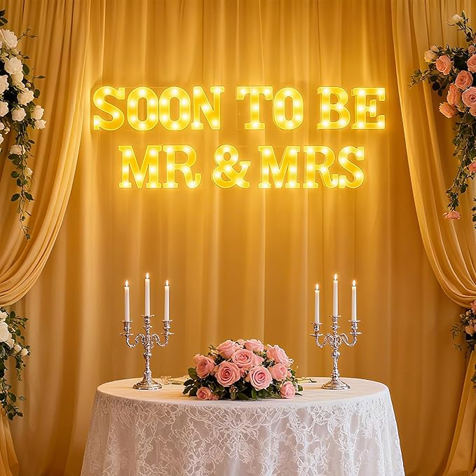 Honoson 14 Pcs Soon to Be Mr and Mrs Light Sign Wedding Party Decoration LED Neon Light up Sign Table Decoration for Wedding Engagement Bridal Shower Party