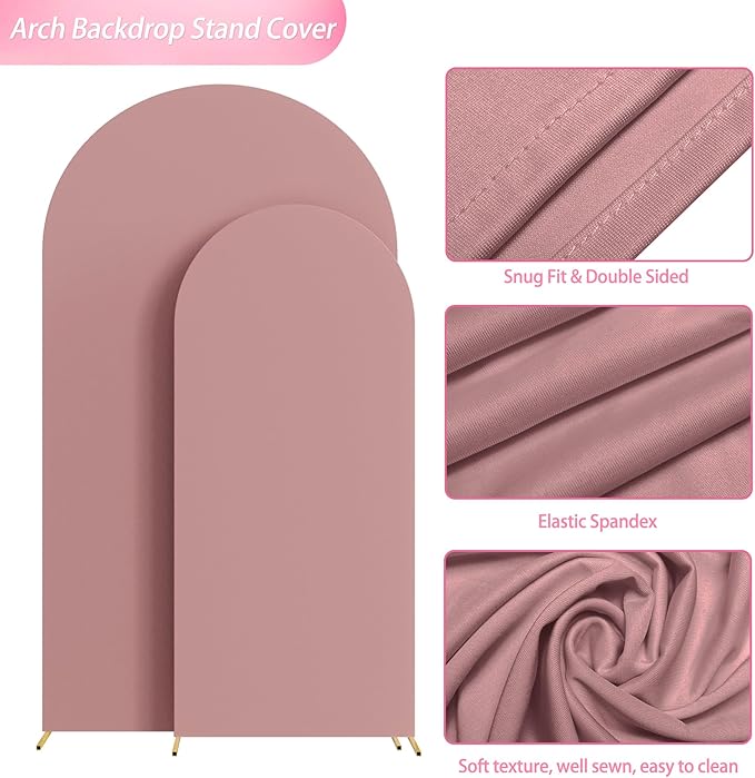 Wokceer Wedding Arch Cover 7.2FT, 6FT Spandex Fitted Wedding Arch Stand Covers 2 Set Round Top Chiara Arch Backdrop Stands Cover for Birthday Party Ceremony Banquet Decor Light Dusty Rose