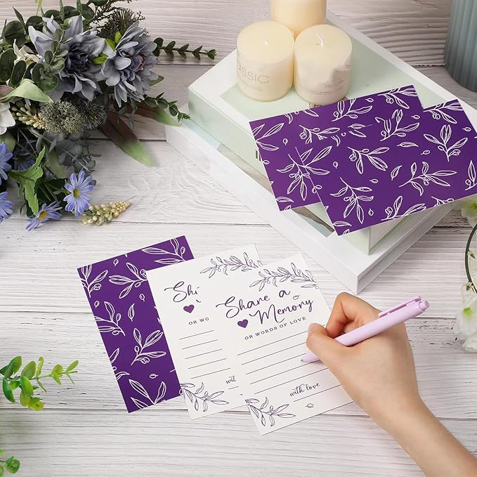 Pajean 50 Pcs Share a Memory Cards for Collections of Life, Memory Cards Box for Guest Ideas Funeral Graduation Wedding Bridal Shower Birthday Anniversary Retirement(Purple)