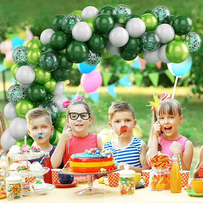 Balloon Garland Arch Kit Green, 107PCS Green White Balloon Arch Kit Balloon Garland, Latex Balloons With Confetti Balloons For Birthday Decoration Wedding Baby Shower Decoration Jungle Party Supplies