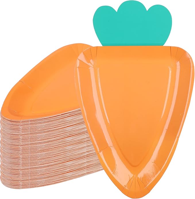Augisteen 48 PCS Easter Paper Plates Carrot Shape Disposable Plates Easter Spring Party Dessert Plate Cute Paper Plate for Holiday Party Supplies Home Dining Table Decor