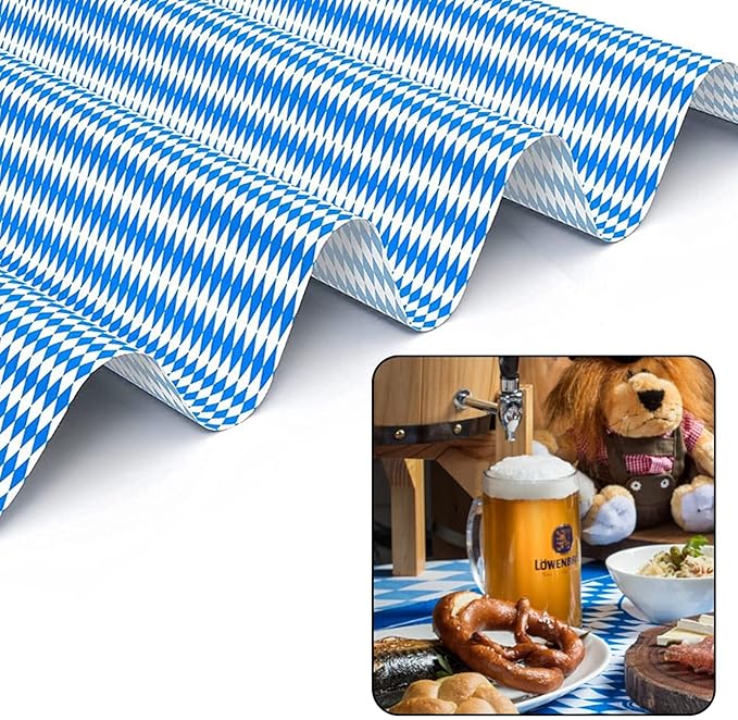 AhfuLife Oktoberfest Tablecloth, Bavarian Blue White Tablecover with Diamond Checks 54" x 108", Disposable Tablecloth for Oktoberfest Party Picnic Autumn Decorations