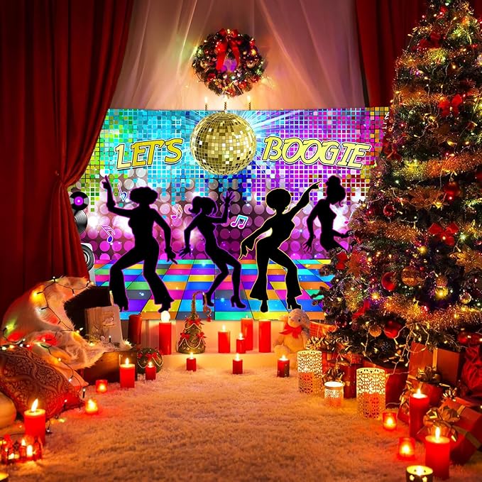 Dance Party Backdrop Retro 80s 90s Theme Stage Dance Ball Music Birthday Party Decoration DJ Photography Background 12X10 ft for Baby Shower Picture Photo Shoot Polyester Fabric, Multi