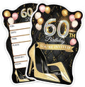 ERHACHAIJIA 20 PCS Pink Balloons & Black Golden High Heels Shaped Fill-In Invitations Cards With Envelopes, Funny 60th Birthday Party Happy 60 Year Old Birthday Invites For Women Lady Wife Mom Adults