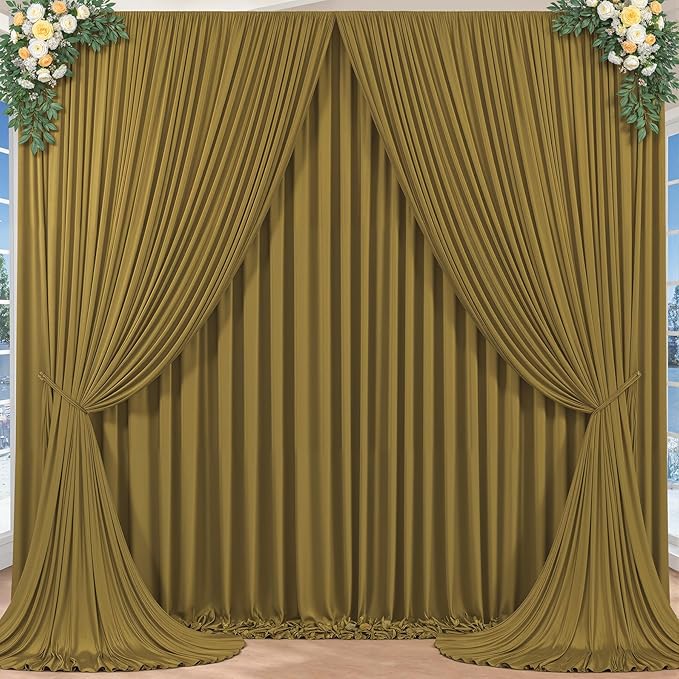 16x10FT Light Brown Backdrop Curtains for Wedding Parties, Wrinkle Free Polyester Photography Backdrop Drapes for Baby Shower Birthday Parties Stage Background Stand Decorations 4x10ft,4 Panels