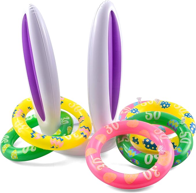 JOYIN Easter Inflatable Bunny Ears Ring Toss Game(2 Set 12 Rings), Inflatable Rabbit Toss Game, Indoor and Outdoor Game for Easter Party Supplies