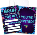 CLIRBE Bruh Birthday Party Invitations, Glow Neon Invited Birthday Invitations For Brother Bro Teen Boys, 20 Invites Cards With 20 Envelopes, Party Supplies Favors -H04