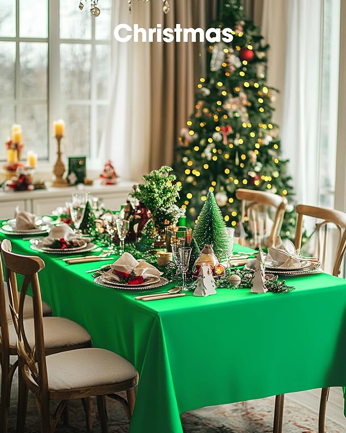 Pureegg Plastic Table Cloth Disposable 10 Pack, 54 x 108 Inch Table Cloths, St Patricks Day, Christmas Decorations, Tablecloths, Rectangle, Forest, Plastic Cover, Leakproof & Sturdy, Green