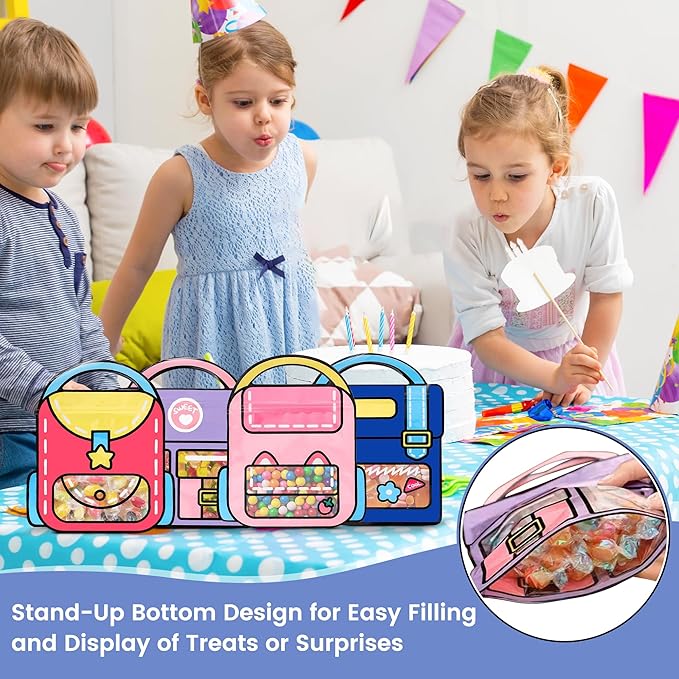 Muitcdo 20 PCS Small Goodie Bags for Kids with Handles Cute Party Favor Bags Seal Plastic Children Gift Wrap Bags Bulk Snack Candy Treat Bags for Birthday Back to School Classroom Travel